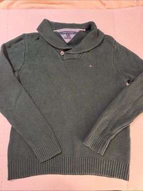 Fall Preppy Tommy Hilfiger Men's Forest Green Shawl Collar Sweater 174
